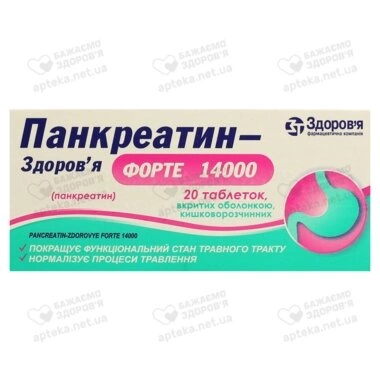 Панкреатин-Здоровье Форте 14000 таблетки покрытые оболочкой №20
