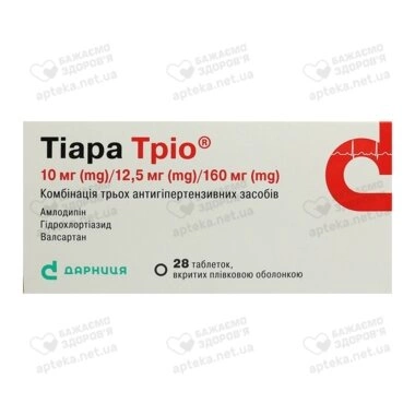Тіара Тріо таблетки вкриті оболонкою 10 мг/12,5 мг/160 мг №28