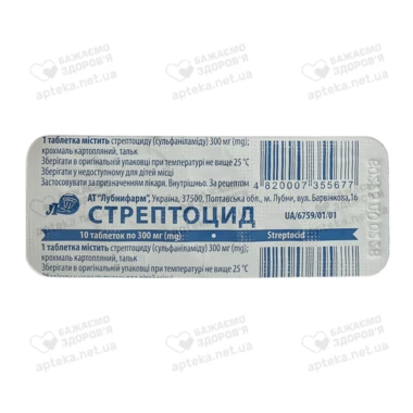 Стрептоцид таблетки 300 мг №10